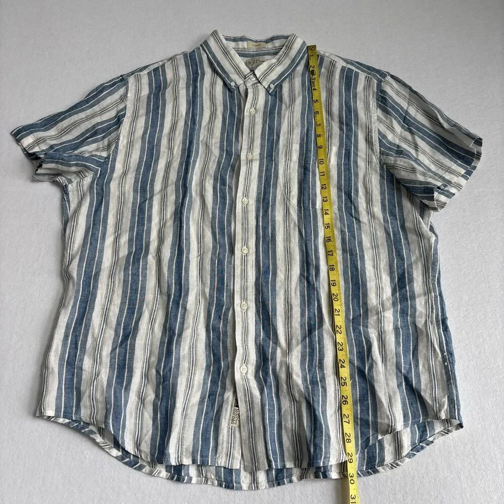 J. Crew Irish Linen Button Down Shirt Mens XL Striped Short Sleeve Preppy Resort